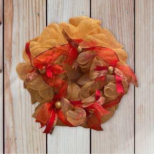 19” gold and red ribbon wreath - Christmas wreath
